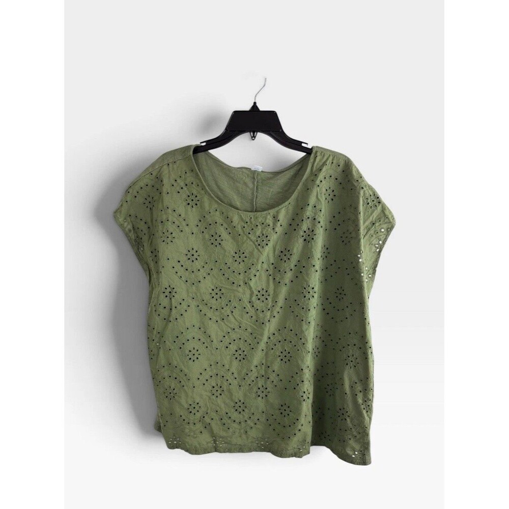 Old Navy Womens Shirt Adult Size XL Olive Green Eyelet Embroidered Short Sleeve